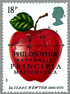 Timbre britannique sur le thème de la pomme de Newton